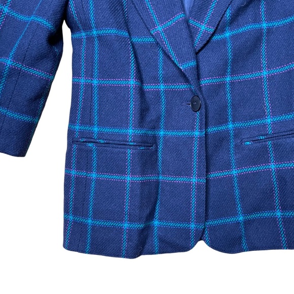 Vintage Pendleton Women’s Navy Plaid One Button Wool Blazer - Picture 2 of 4